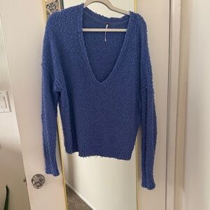 Free People Blue V-Neck Sweater